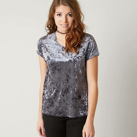 Daytrip Tops - Daytrip Silver Crushed Velvet High-low Tunic Top